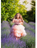 Peach Tulle Tiered High Low Stunning Flower Girl Dress